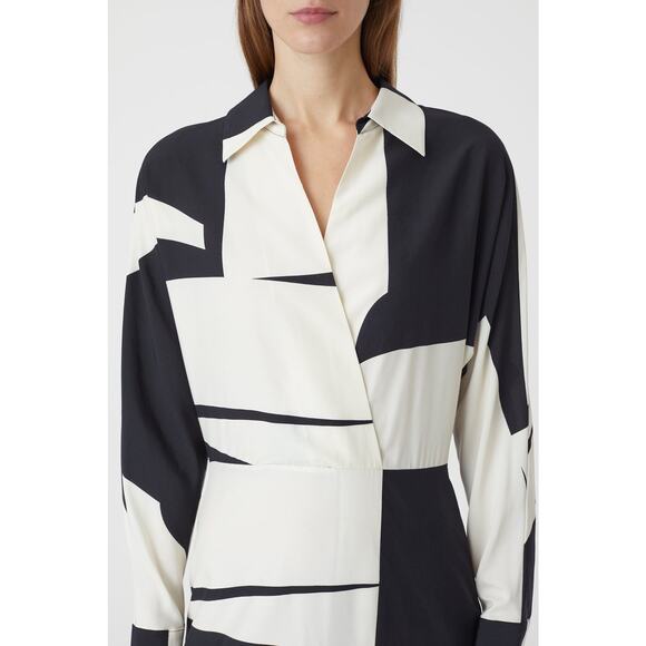 CLOSED Viscose and Silk Shirt Collar Faux Wrap Graphical Midi Size S NWT $655 - Picture 4 of 13